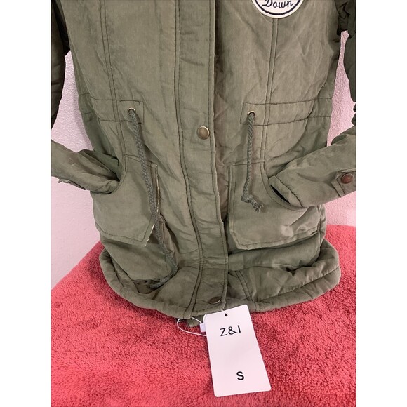 ARMY SHELTER MAD YOUR FAME DOWN Jacket  Faux Fur Parka Coat SMALL sz GREEN - Picture 4 of 12
